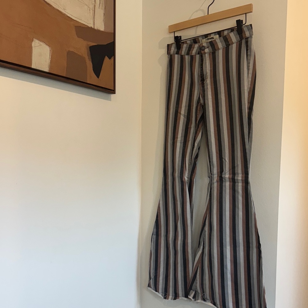 Rock & Roll Cowgirl Striped Wide Leg Pants - Brown, Black, White